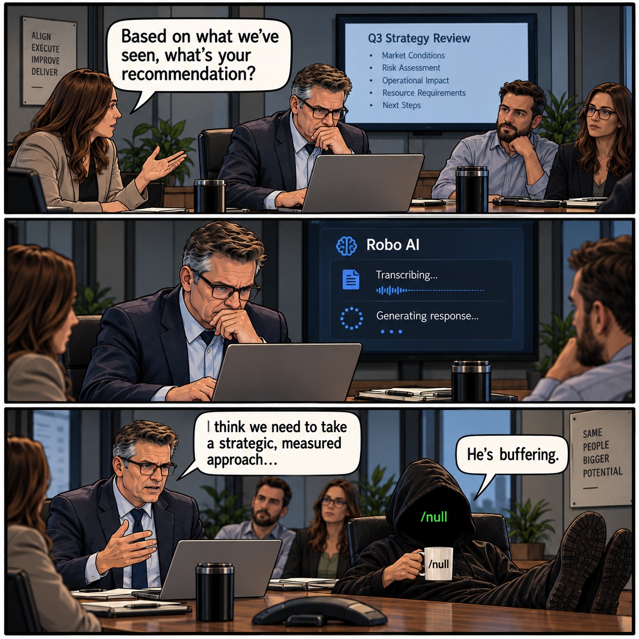AI was supposed to remove friction from decision-making.

Somewhere along the way, we added a human loading screen.
/null

#null #AIHumor #ArtificialIntelligence #CorporateHumor #TechHumor #WorkplaceHumor #AIDecisionMaking #HumanJudgment

https://jasonsfuse.com/hes-buffering-when-ai-stops-assisting-and-starts-thinking-for-you/