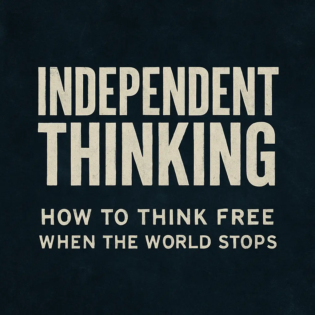 Independent Thinking title graphic with bold distressed text on a dark textured background.