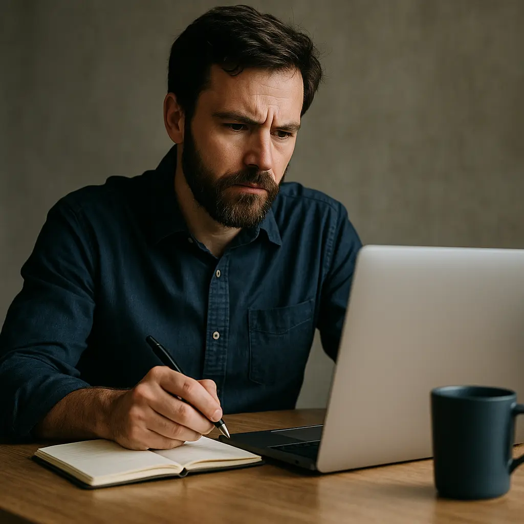 A calm, focused man stands still in a busy city street as people rush around him in blur, symbolizing control, awareness, and independence in a chaotic world.