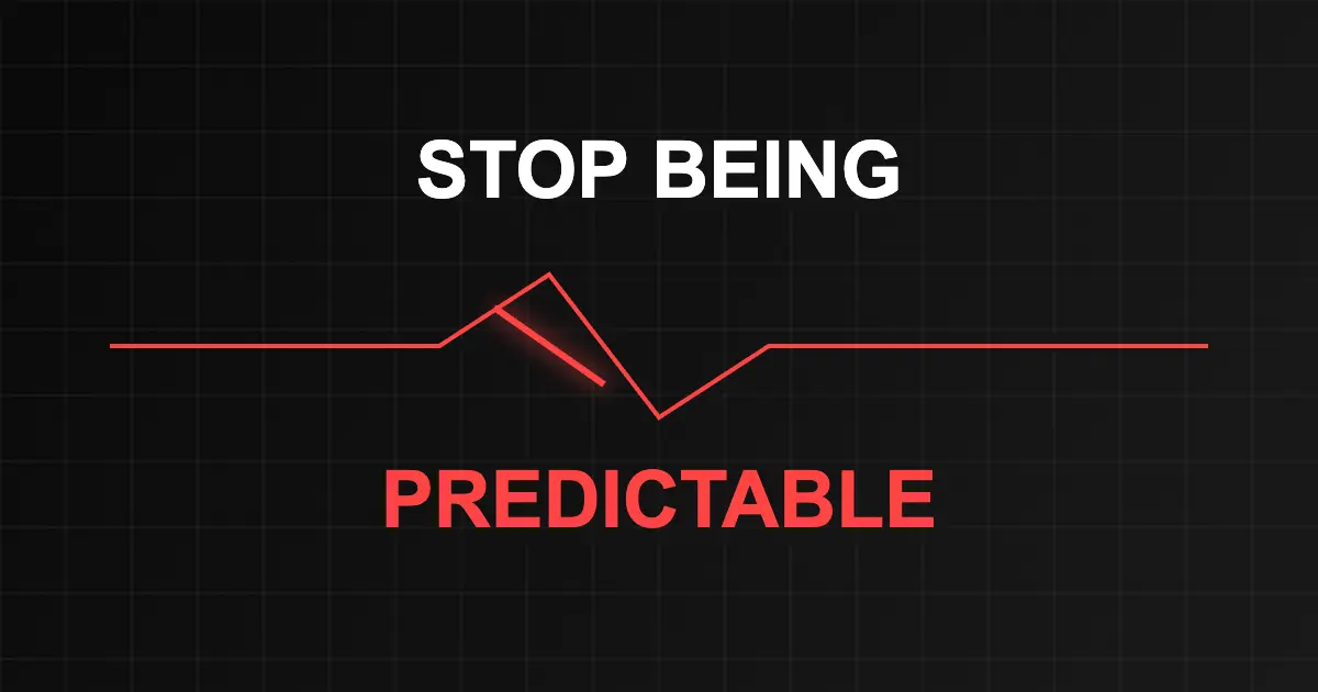 Stop being predictable featured image showing a disrupted path breaking free from a grid pattern on dark background